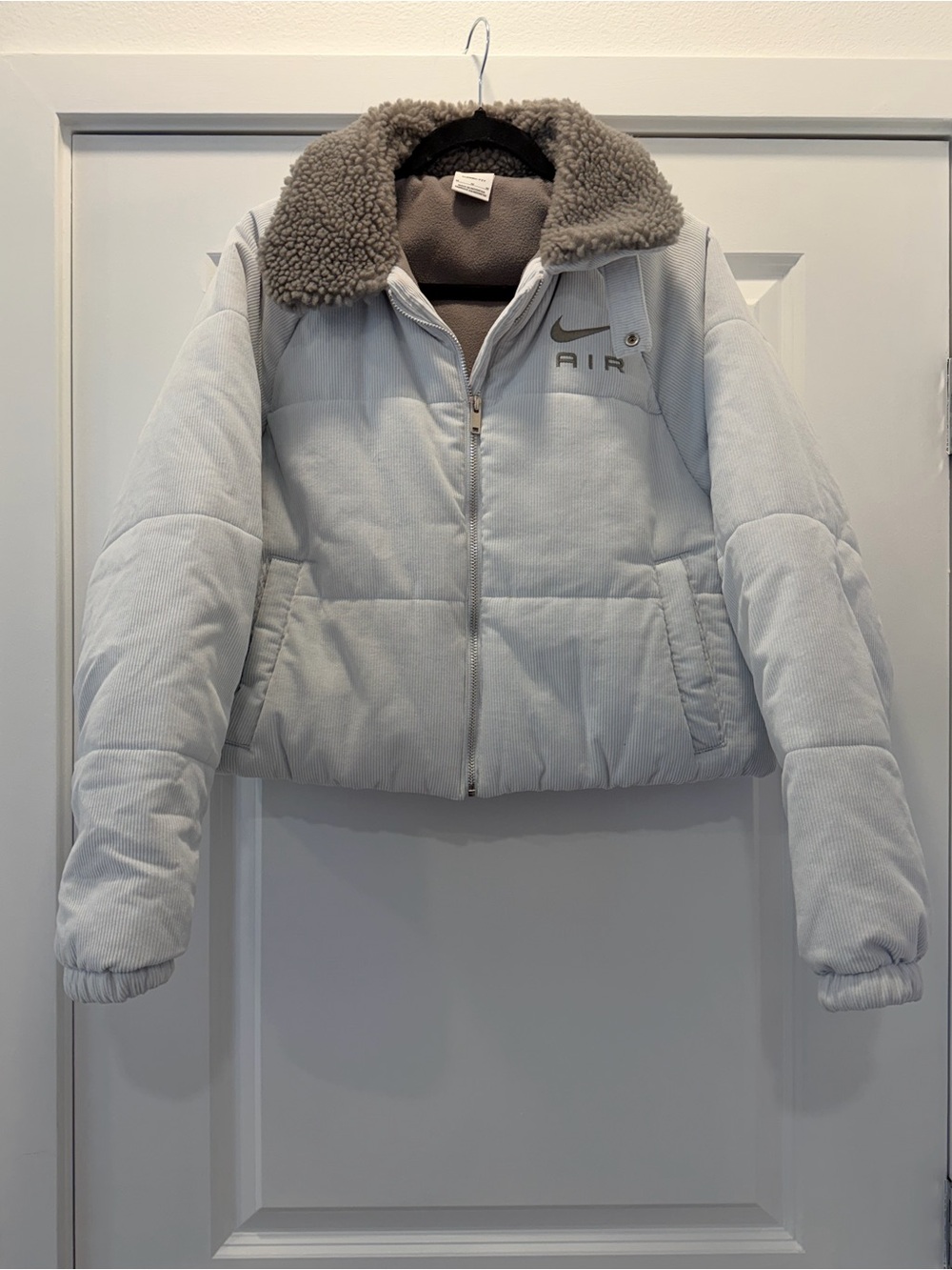 Nike Light Gray Puffer Jacket with Sherpa Collar